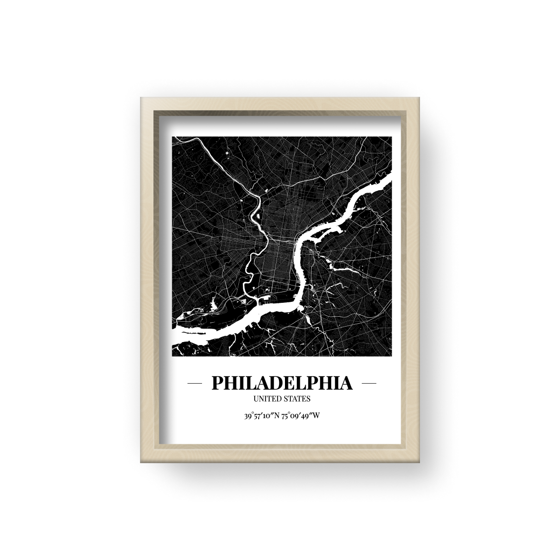 城市地圖海報 - 費城 Philadelphia , 美國 United States